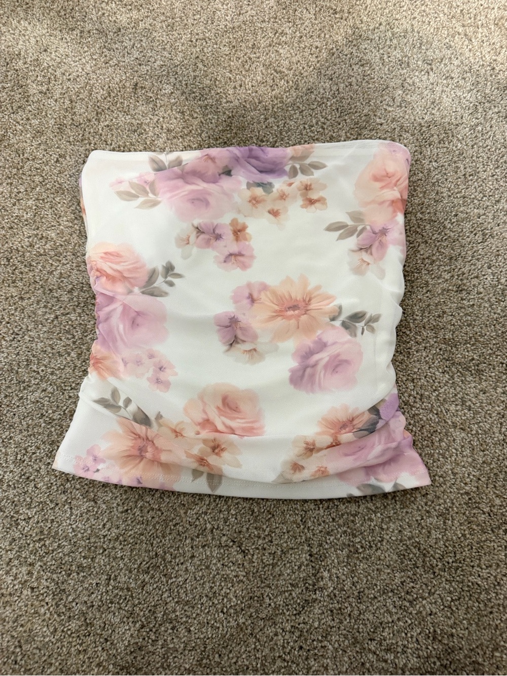 Garage Floral Tube Top — White with Pink & Purple Flowers